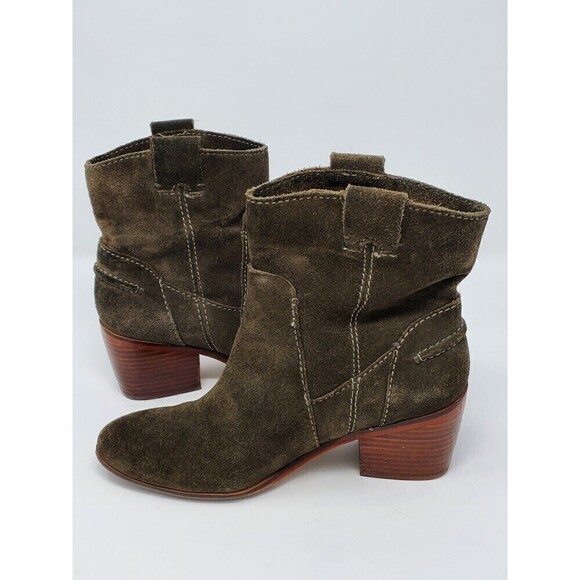 VINCE CAMUTO ARMY GREEN SUEDE ANKLE BOOTS BOOTIES WOMEN SIZE 7 UTILITY - Picture 4 of 11